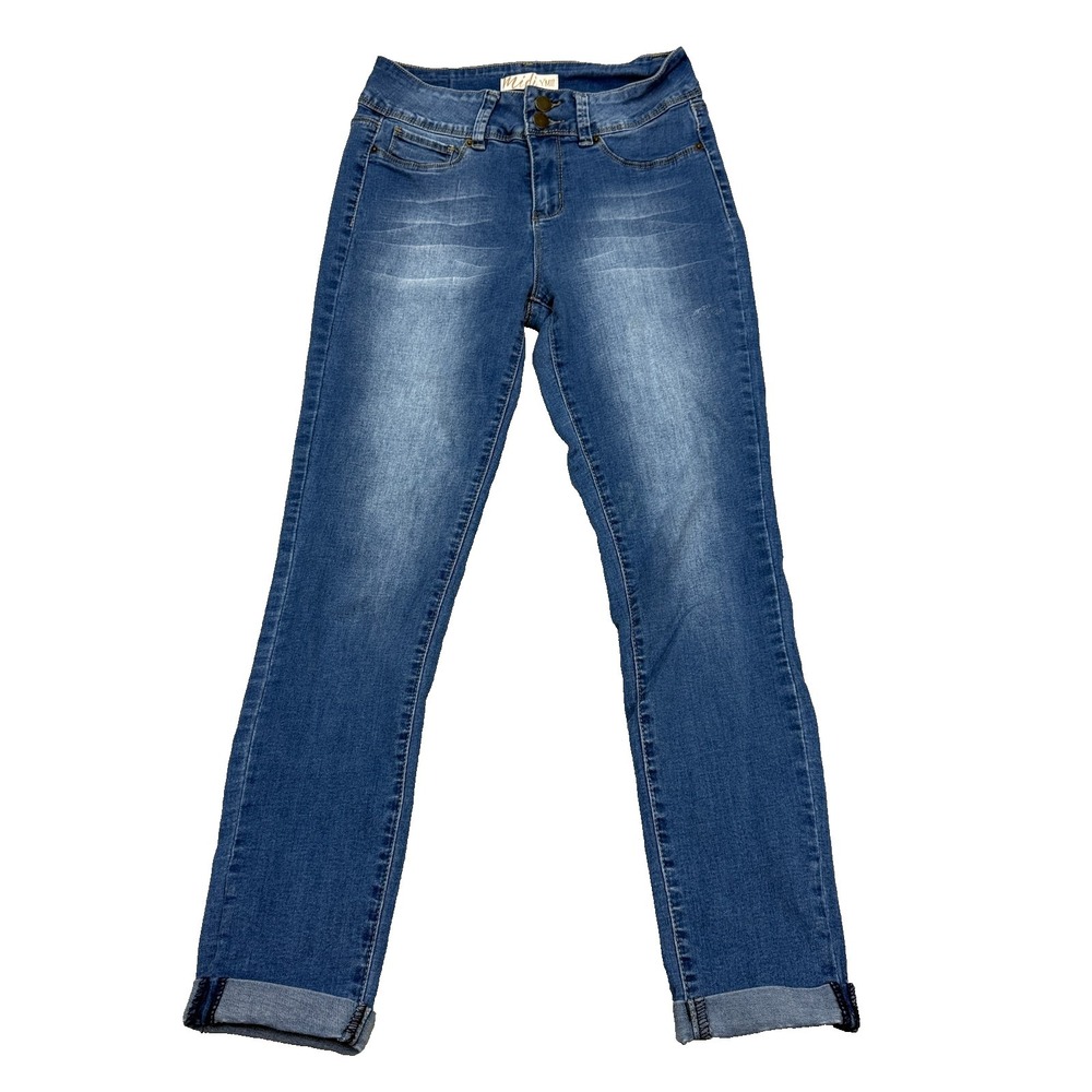 Ymi Midi Jeans Women's‎ Size 7 Ankle Cropped Cuffed Stretch Medium Wash FLAW